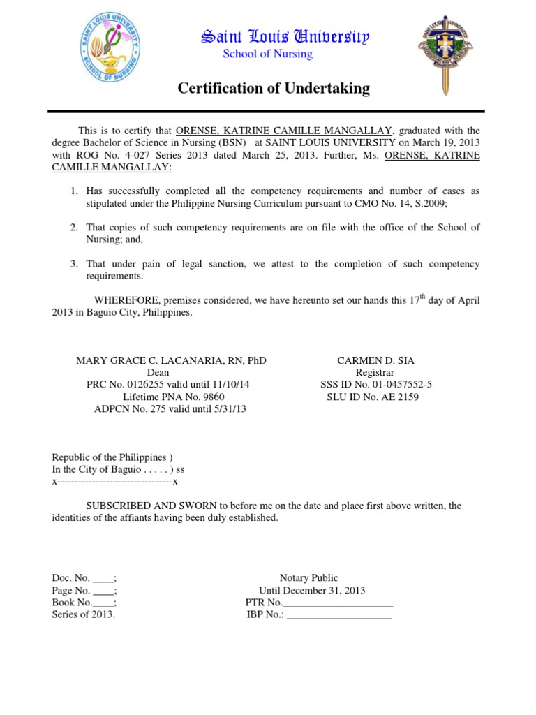 Sample individual Certification of Undertaking 2013.docxadDD