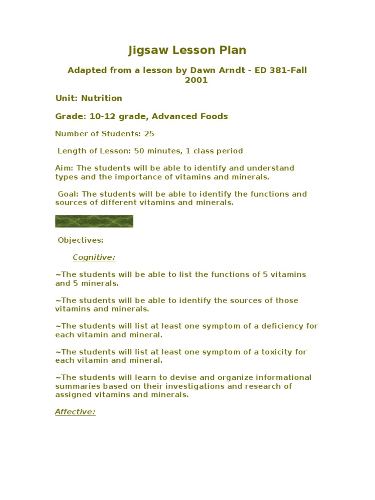 Jigsaw Lesson Plan Published PDF Lesson Plan Expert