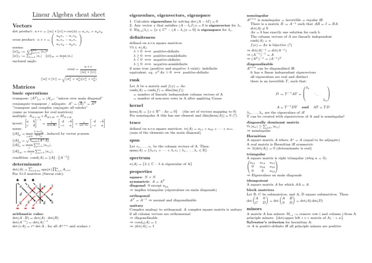 Linear Algebra Cheat Sheet | PDF | Eigenvalues And Eigenvectors ...