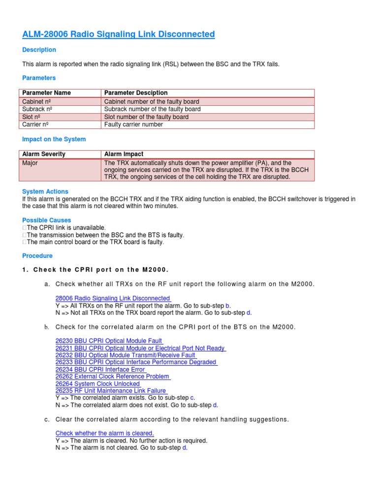 RSL Disconnection Alarm Procedures | PDF | Data Transmission ...
