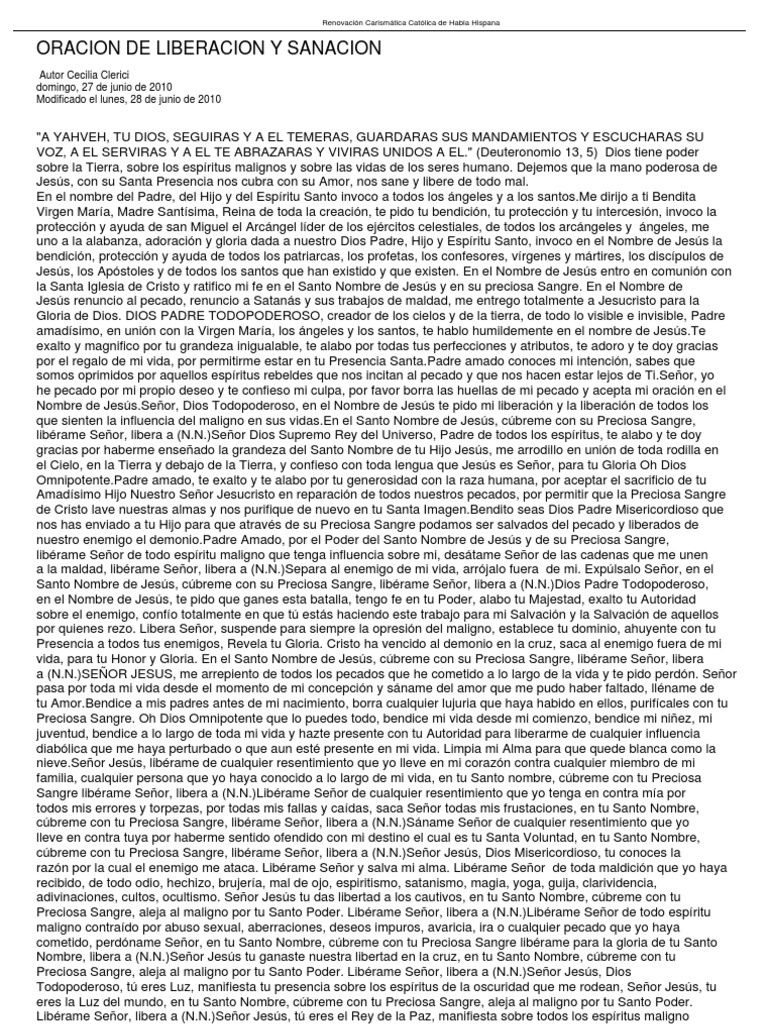 Oración de Liberación y Sanación | PDF | Cristo (título) | María, madre ...