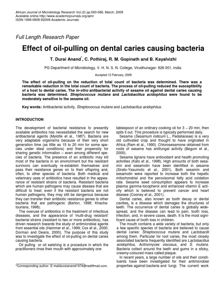 effect of oil pulling on dental caries Antibiotics Antimicrobial