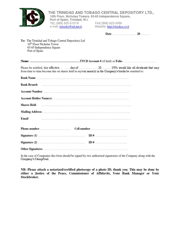 Dividend Remittance Notification Form | PDF