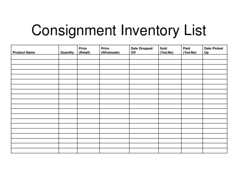 Consignment Inventory Template PDF