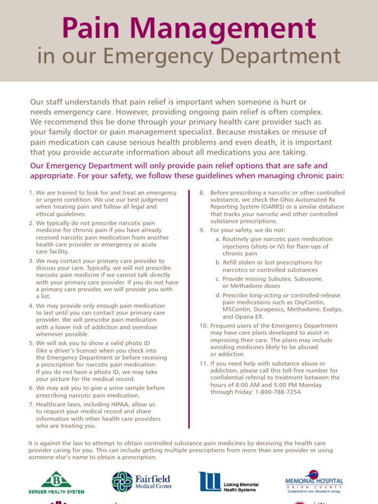 Emergency Room guidelines for pain management Pain Management