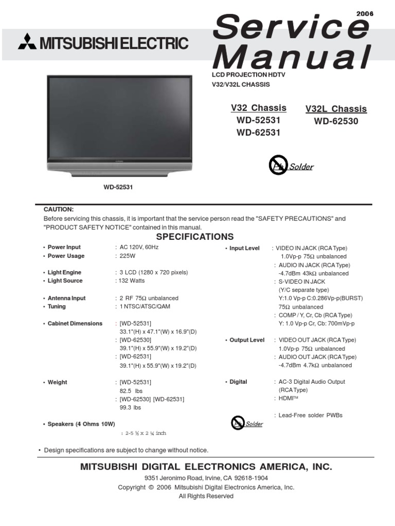 Mitsubishi owners manual for big screen tv images