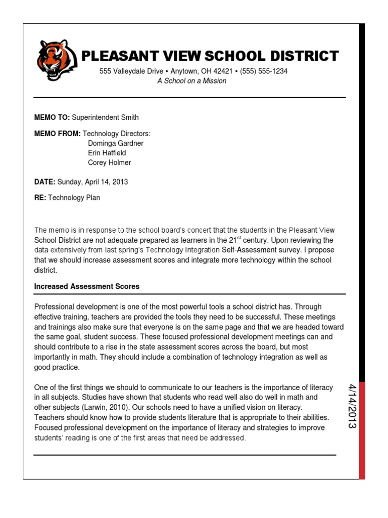 Memo To Superintendent PDF Websites Educational Assessment