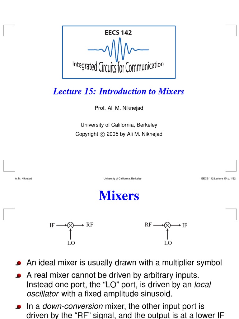 Lecture 15 Introduction To Mixers PDF | PDF | Modulation | Electrical ...