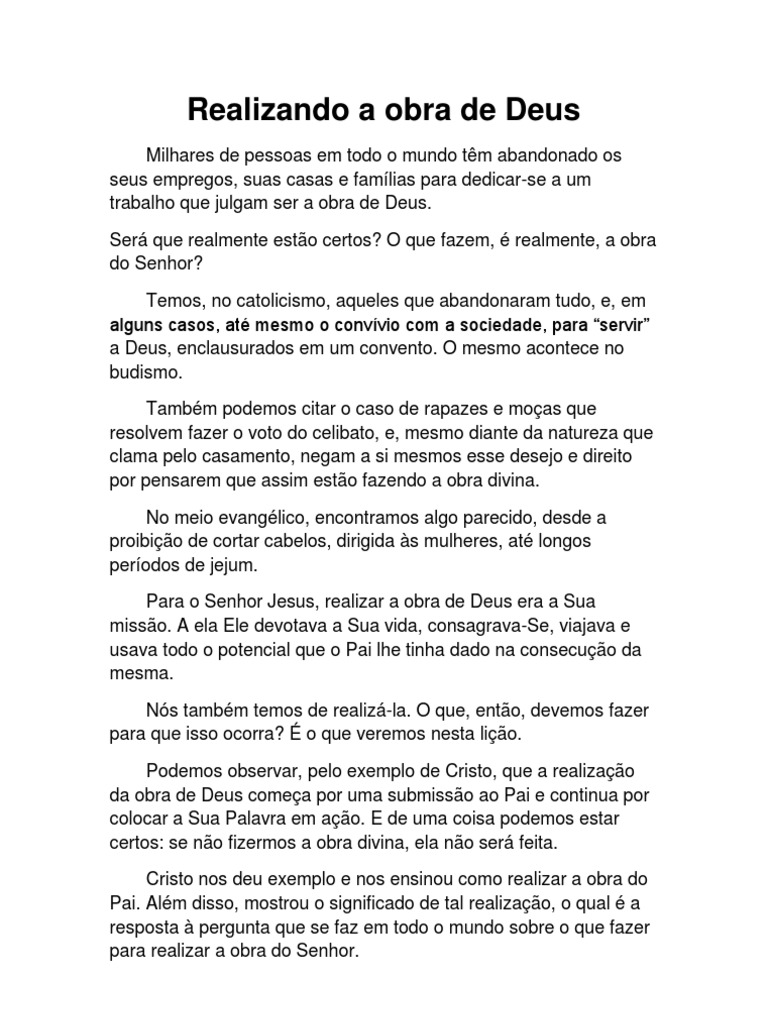 Realizando a Obra de Deus com Amor | PDF | Logos (cristianismo) | Jesus