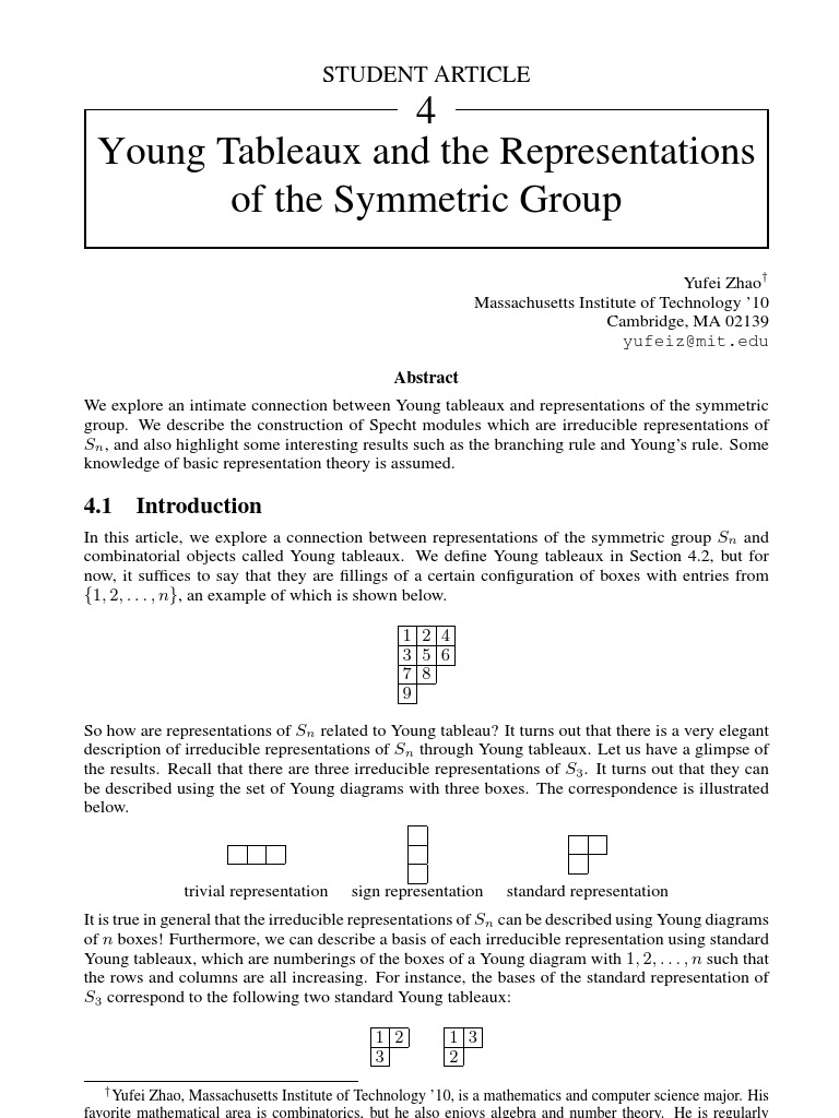 Young Tableaux in Symmetric Group Theory | PDF | Permutation | Group Theory
