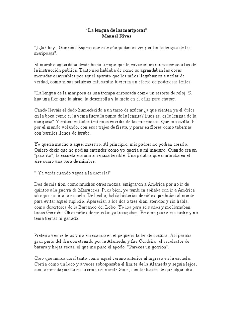La Lengua De Las Mariposas Résumé