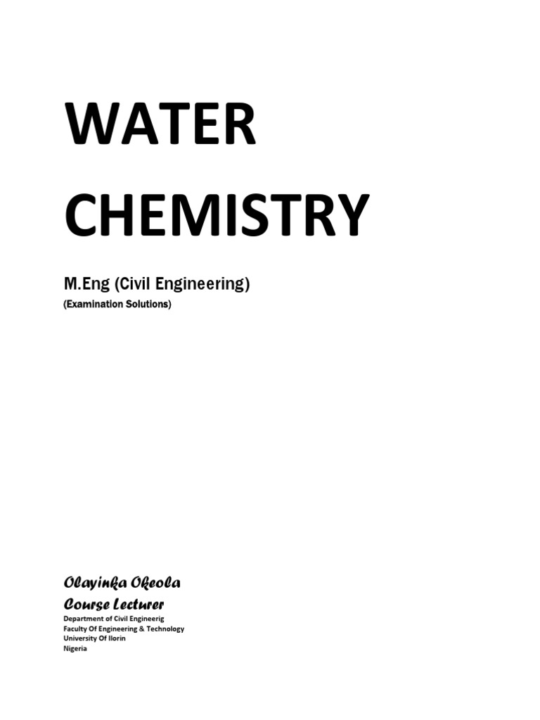 Water Chemistry PDF Wastewater Chemistry