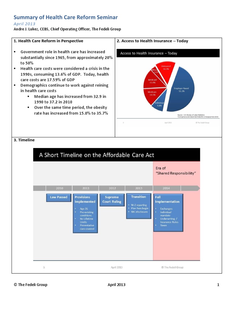 Summary of Health Care Reform Seminar | PDF | Patient Protection And ...