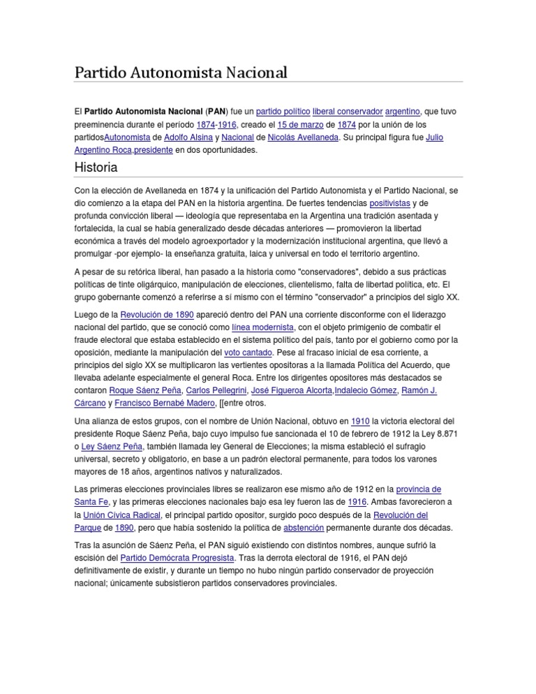 Partido Autonomista Nacional Elections Democracy