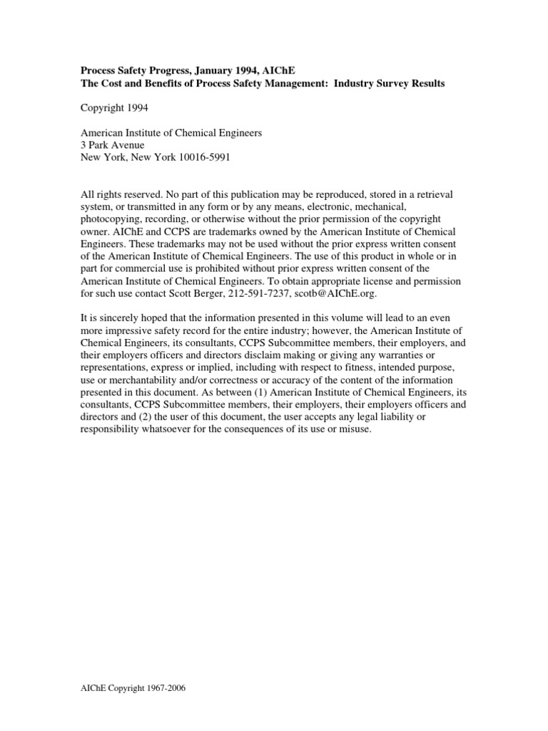 Cost and Benefits of Process Safety Management - Industry Survey ...