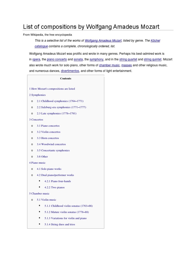 List of compositions by Wolfgang Amadeus Mozart