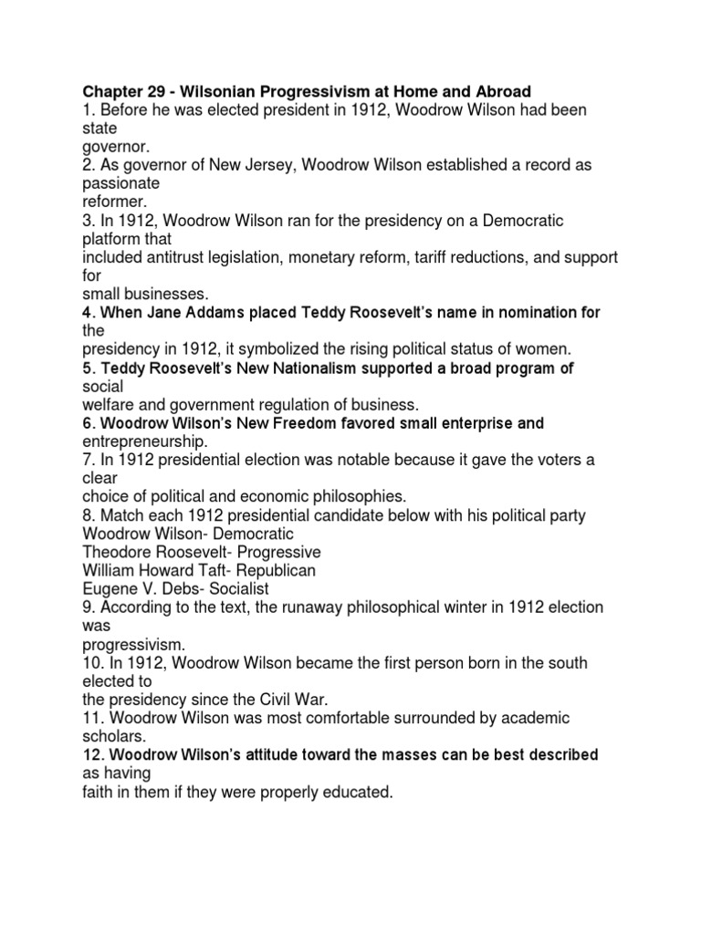 American Pageant Chapter 29 Quiz Answers PDF Woodrow Wilson
