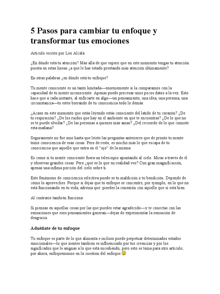 Cambia tu enfoque y transforma emociones | PDF | Mente | Toma de decisiones