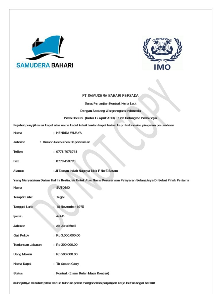 Contoh Surat Tanda Tangan Kontrak Kerja Kumpulan Surat