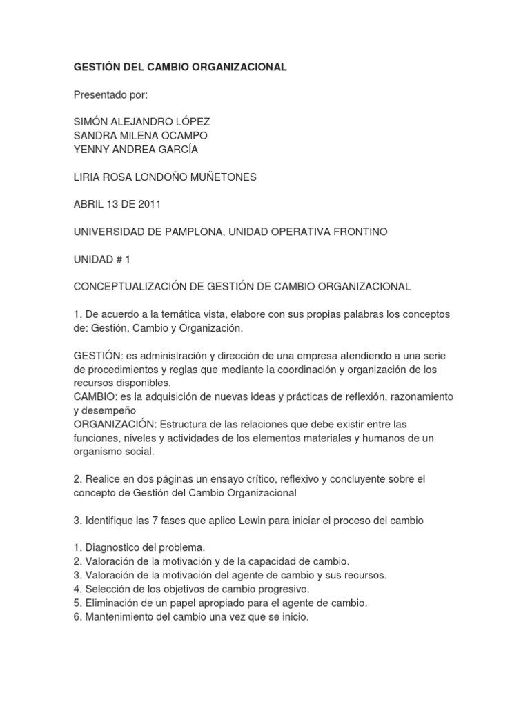 Gestión Del Cambio Organizacional | PDF | Gestión del cambio ...