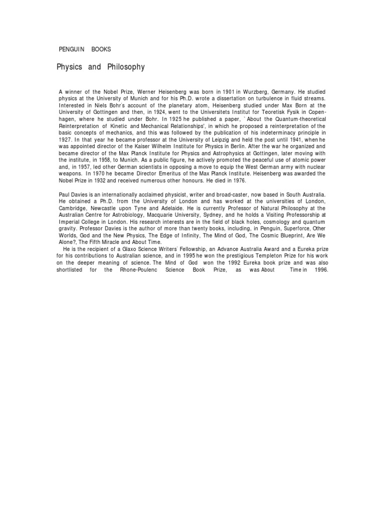 Heisenberg, Werner Physics and Philosophy PDF PDF Quantum