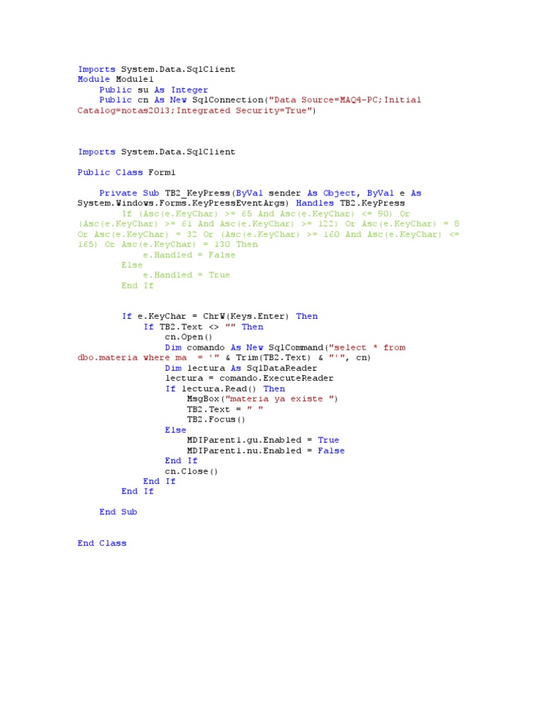 SQL Connection and Form Handling in VB.NET | PDF