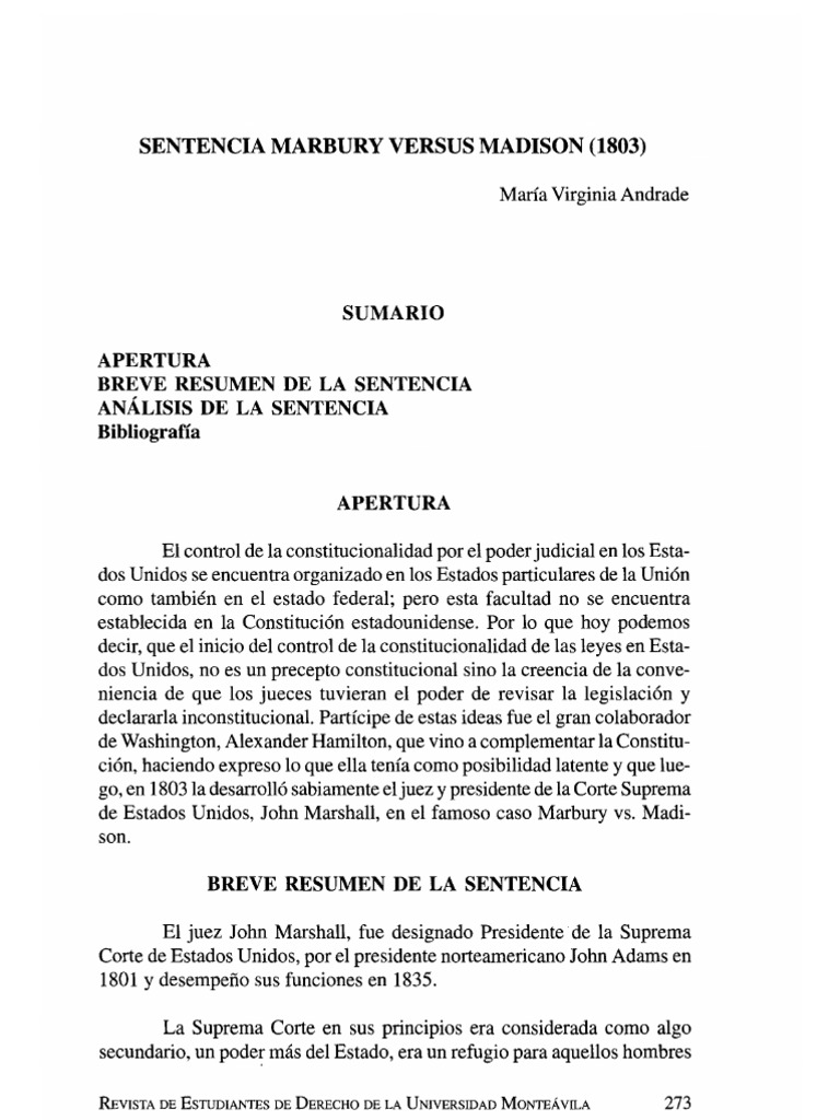 Análisis de la Sentencia Marbury vs. Madison | PDF | John Marshall ...