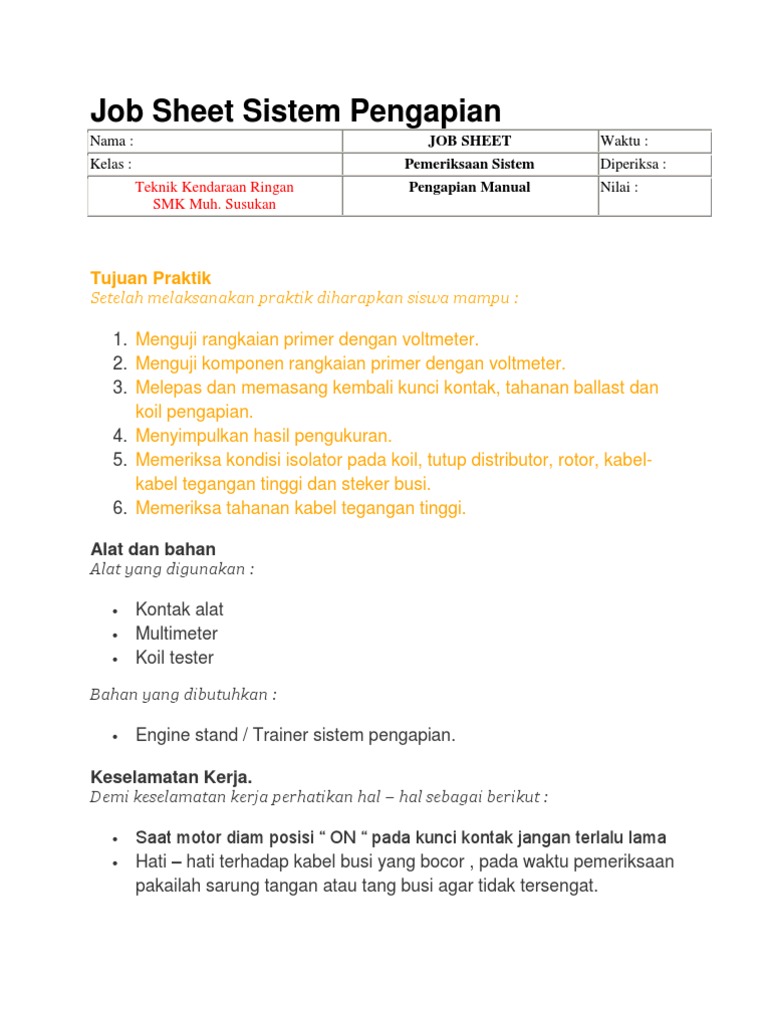 Job Sheet Sistem Pengapian