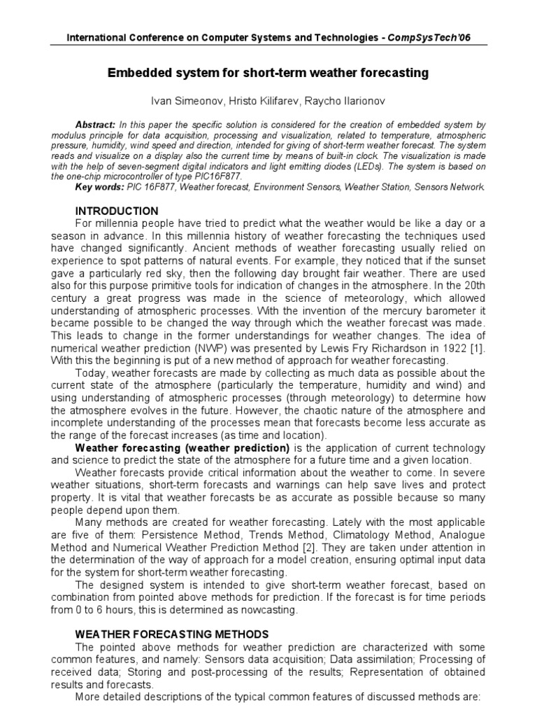 Embedded System For Short-Term Weather Forecasting | PDF