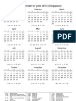 Calendar For Year 2013 (Singapore) : January February March