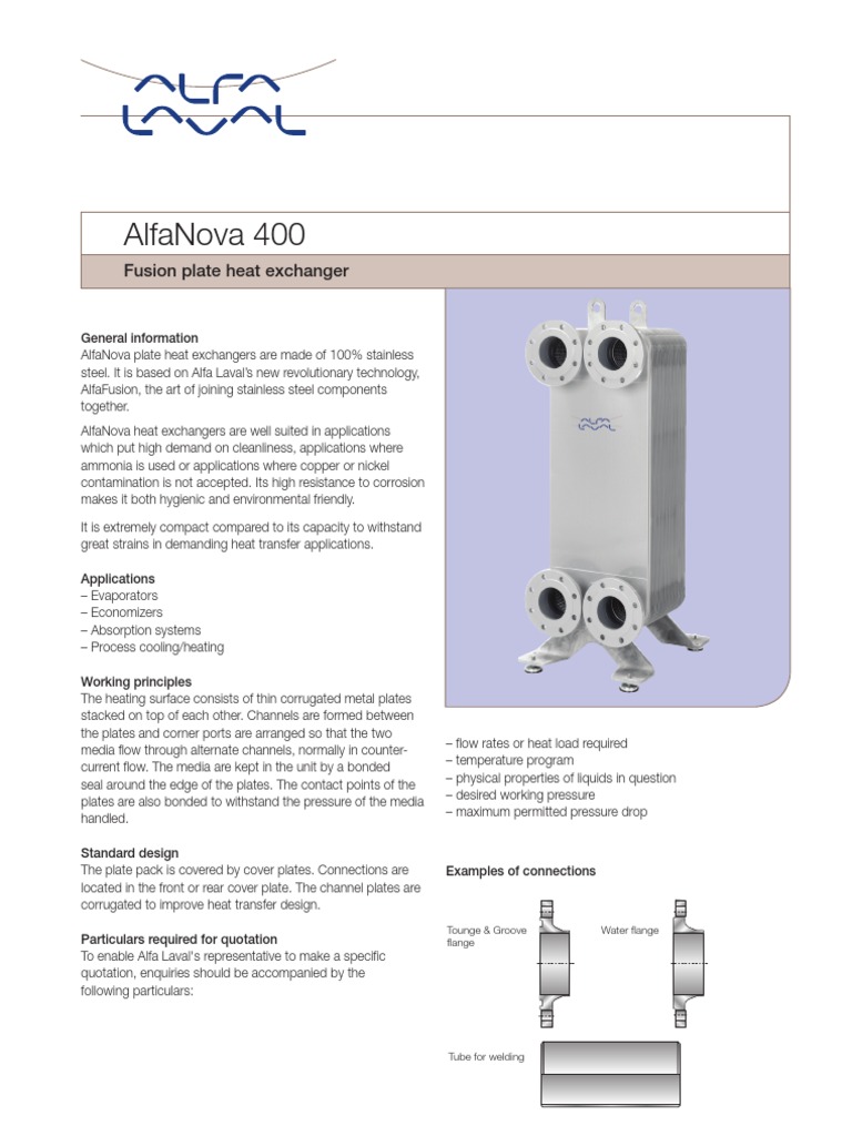 Alfanova 400 Leaflet PDF PDF Heat Exchanger Mechanical Engineering