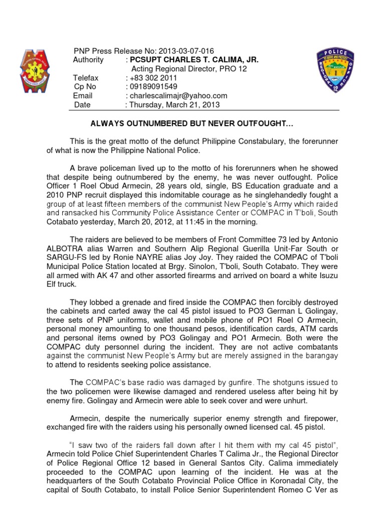 Heroic Stand Against NPA Raiders | PDF | Violence | Armed Conflict