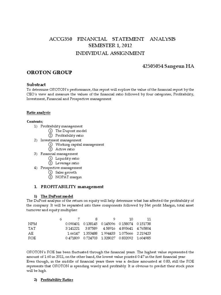 OROTON Group Financial Analysis 2012 | PDF | Leverage (Finance) | Investing