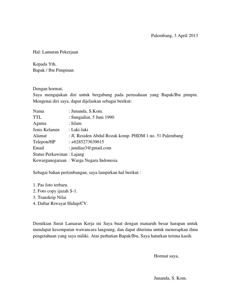 Contoh Surat Lamaran Kerja Di Notaris