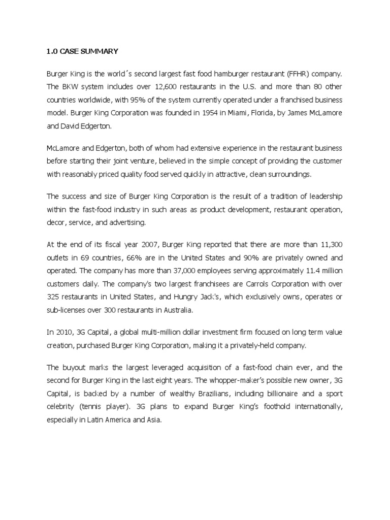Burger King Case Summary Final Franchising Foods