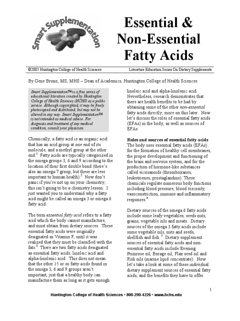 Essential and Non-Essential Fatty Acids PDF | PDF | Omega 3 Fatty Acid ...
