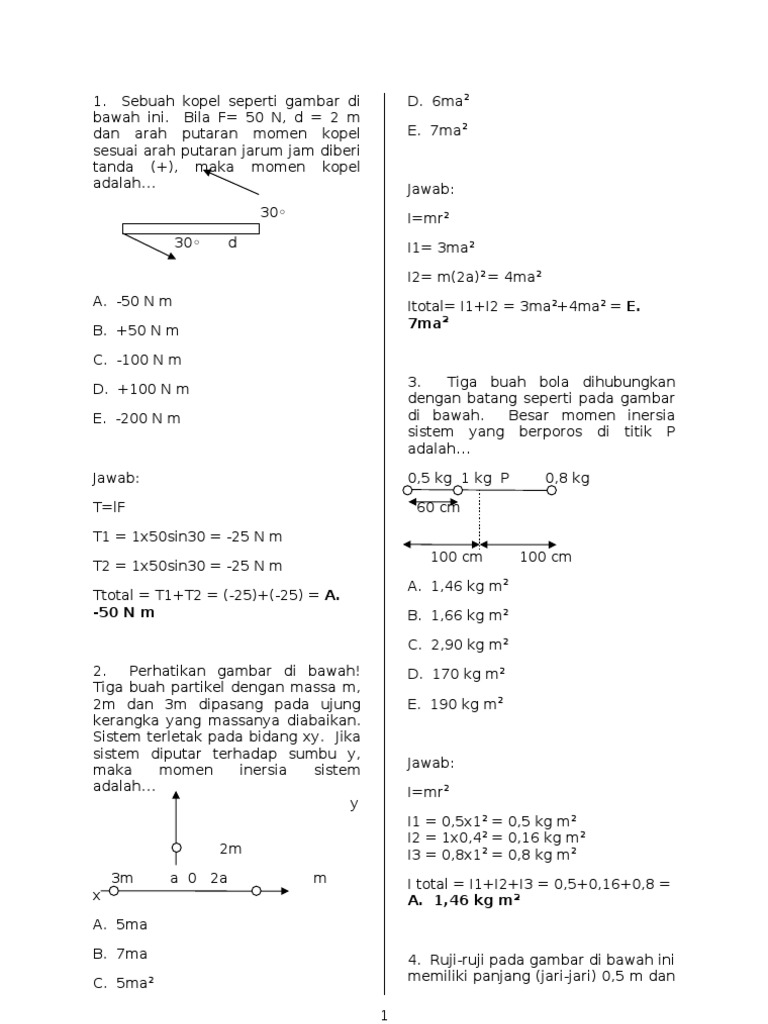 Contoh Soal Torsi Dan Momen Inersia Dinamika Rotasi Fisika Sma Kelas 11