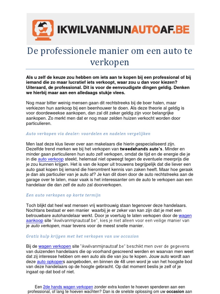 komedie Leeuw helder De Professionele Manier Om Een Auto Te Verkopen | PDF