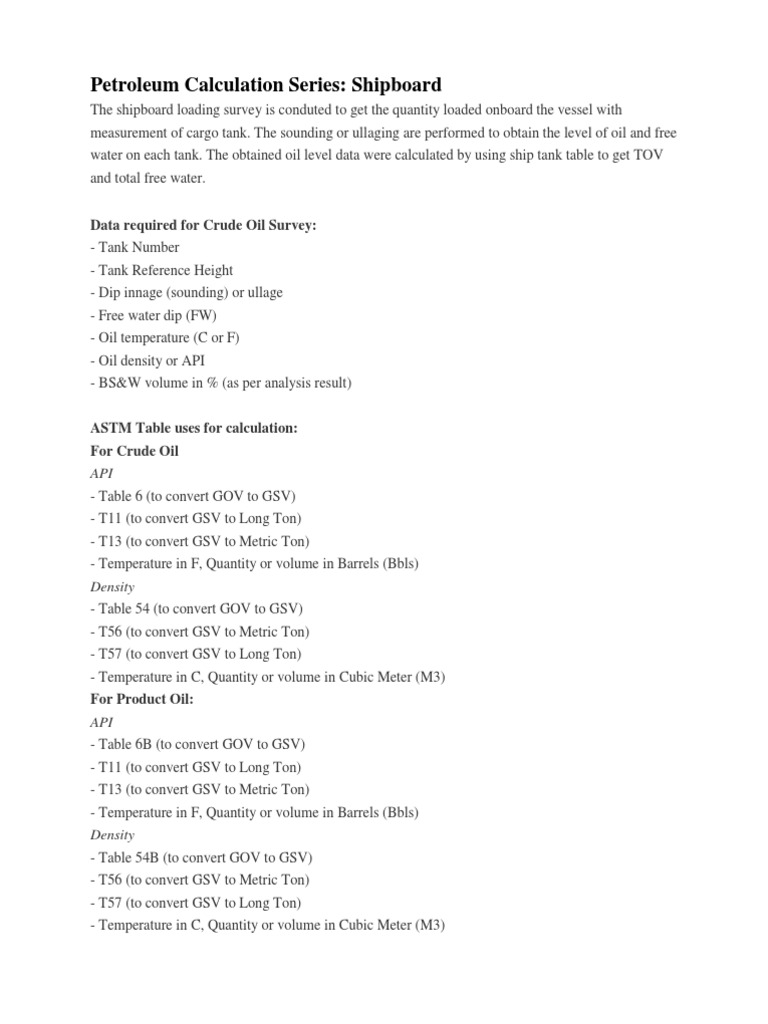 Shipboard Petroleum Calculation Guide | PDF | Home & Garden | Science ...
