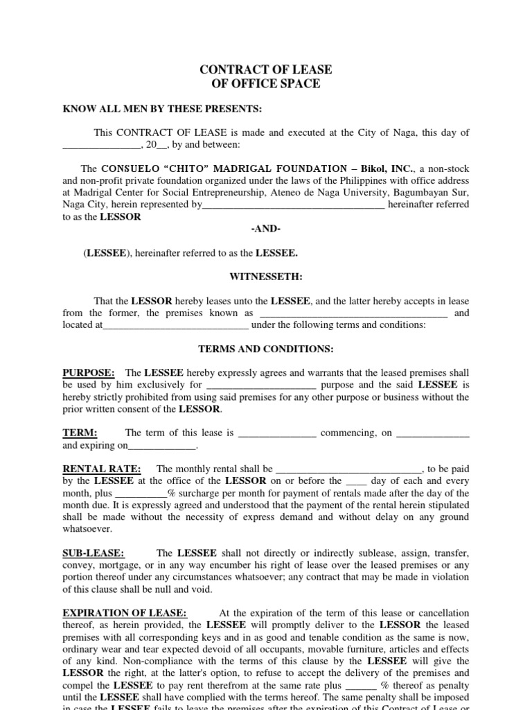 docx document sample Contract sample Law Contract Lease (Office of Lease Space) docx document sample Contract sample Law Contract Lease (Office of Lease Space)