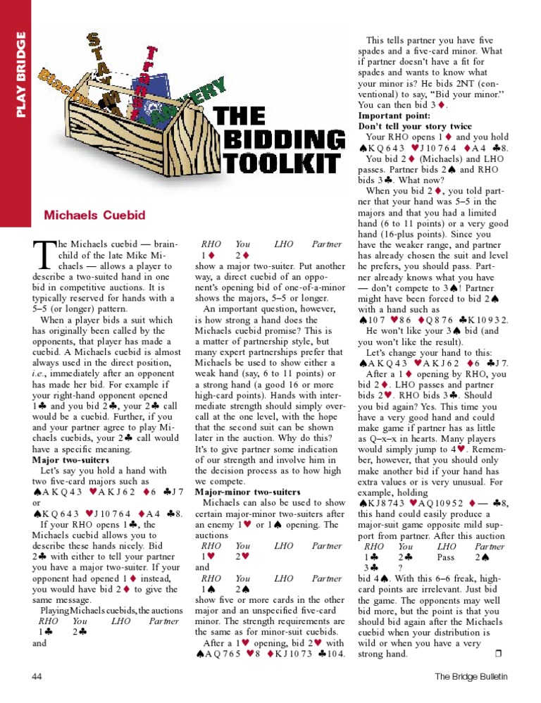 Michaels Cue Bid Download Free PDF Contract Bridge Whist Family