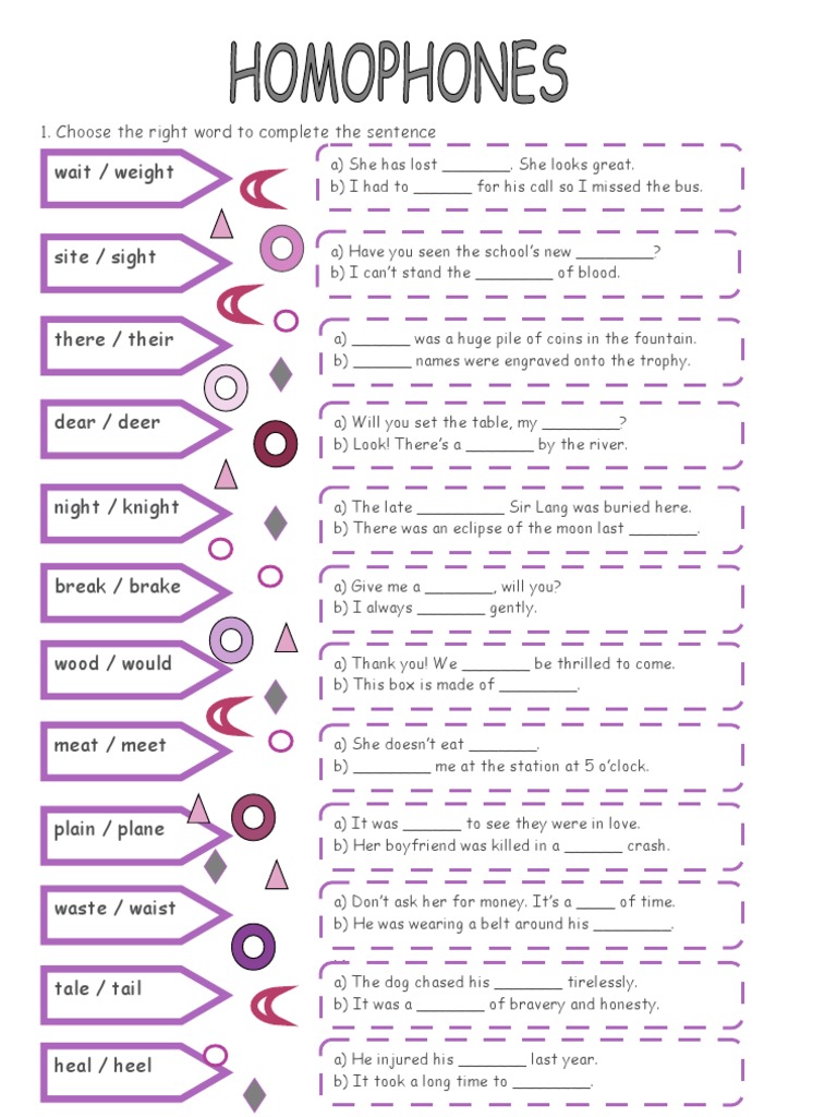 homophones worksheet 5