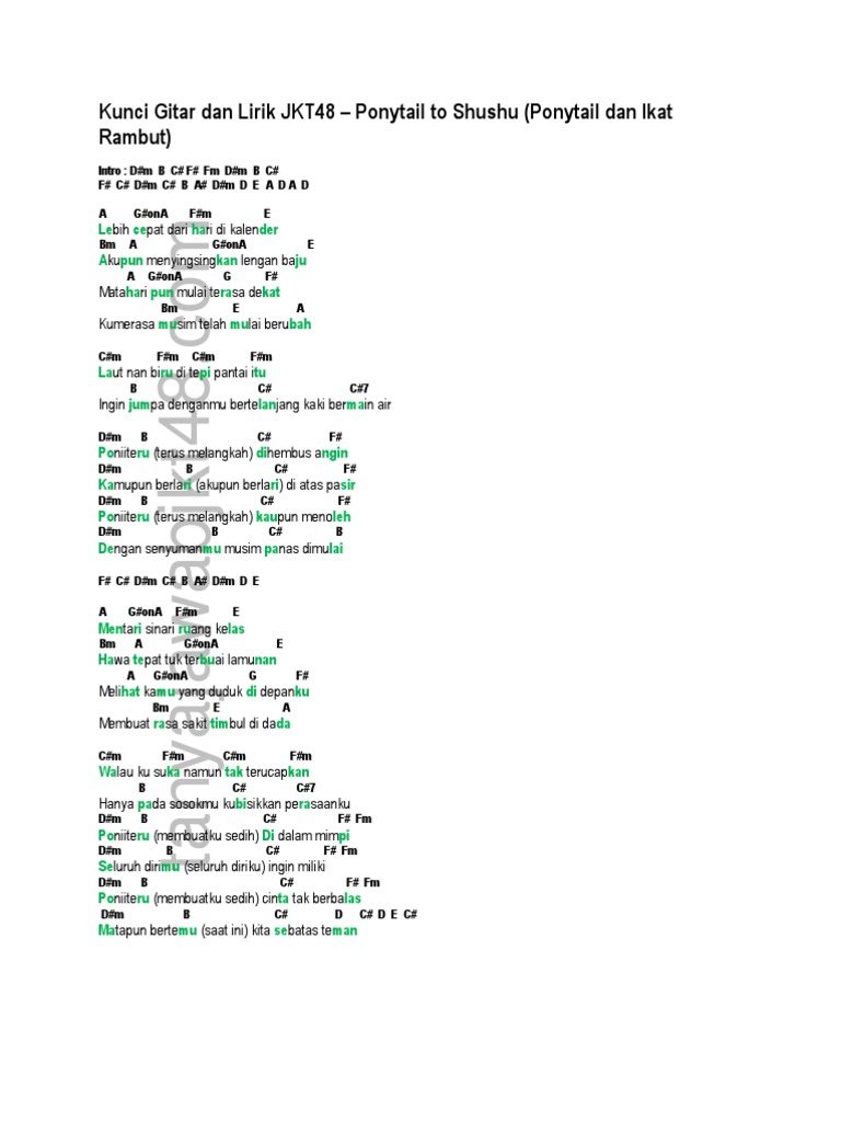 Kord Gitar Ponytail To Shushu Jkt48 Pdf