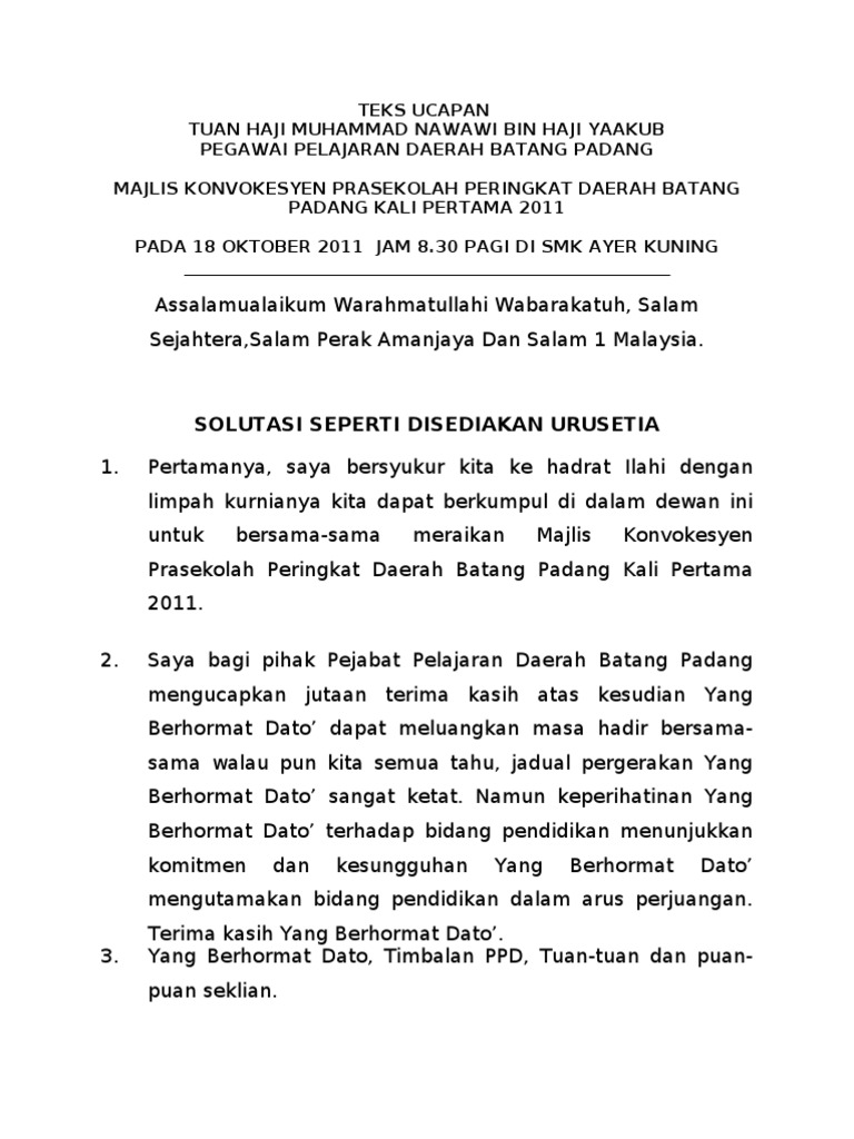 Ucapan Perasmian Konvokesyen Prasekolah Damen Hair