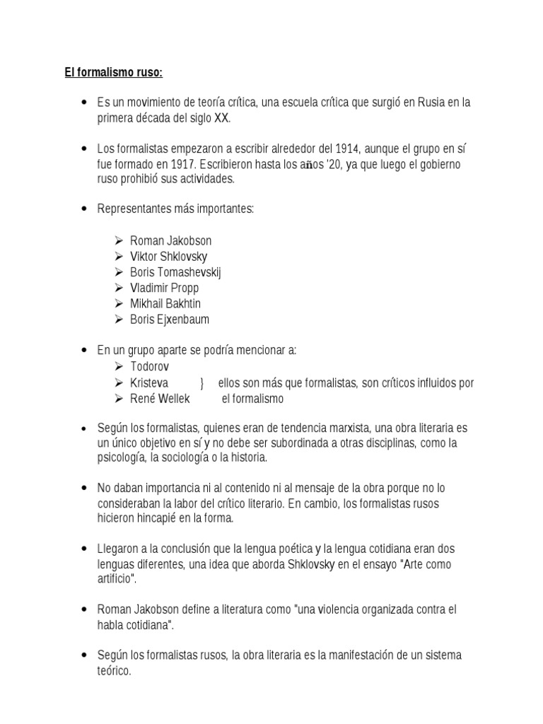 Formalismo ruso: Teoría y representantes | PDF