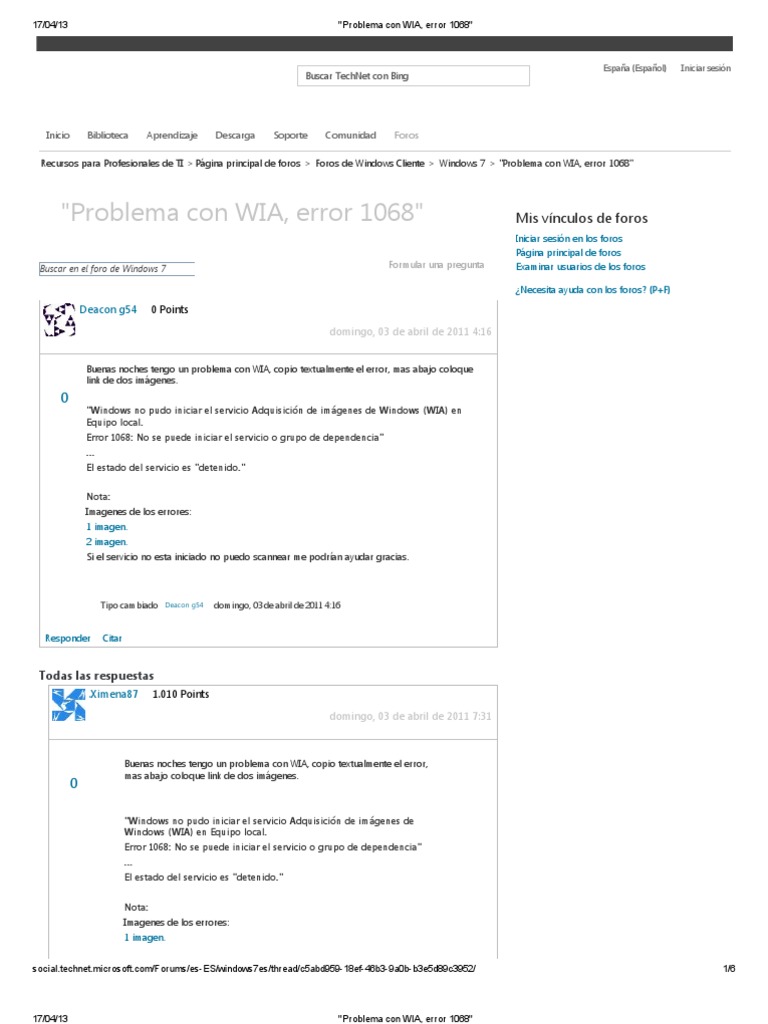 Problema Con WIA, Error 1068 | PDF | Microsoft Windows | Software del ...