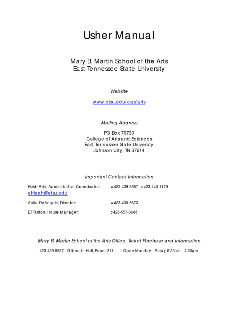 Usher Manual MBM | PDF | Stairs | Public Toilet