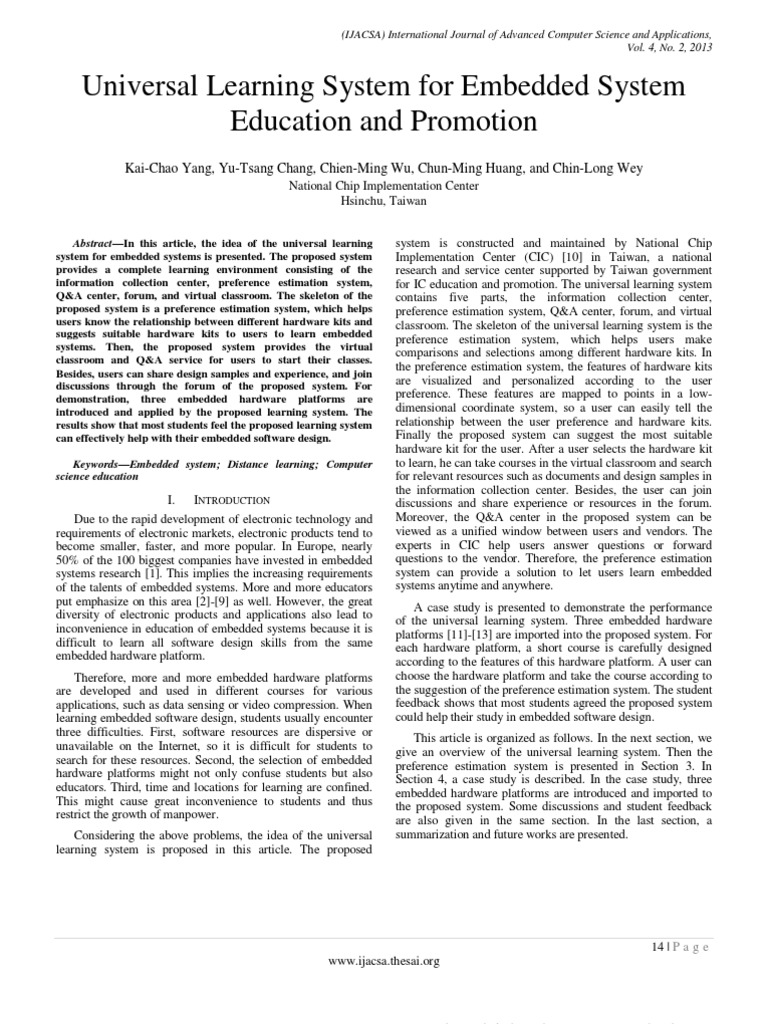 Universal Learning System for Embedded Education | PDF