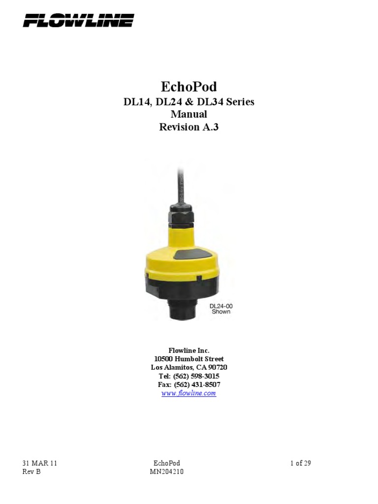 FlowLine Level Transmitter Ultrasonic EchoPod DL14 DL24 DL34 Manual ...