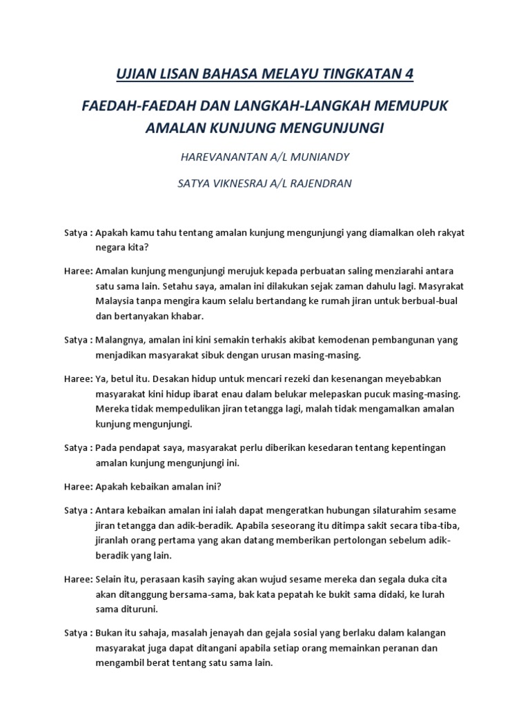 malaypicks: Contoh Teks Ujian Lisan Bahasa Melayu Tingkatan 4 Individu